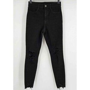 American Eagle Black Torn Distressed Raw Hem Stretch Slim Fit Jeans Sz 2